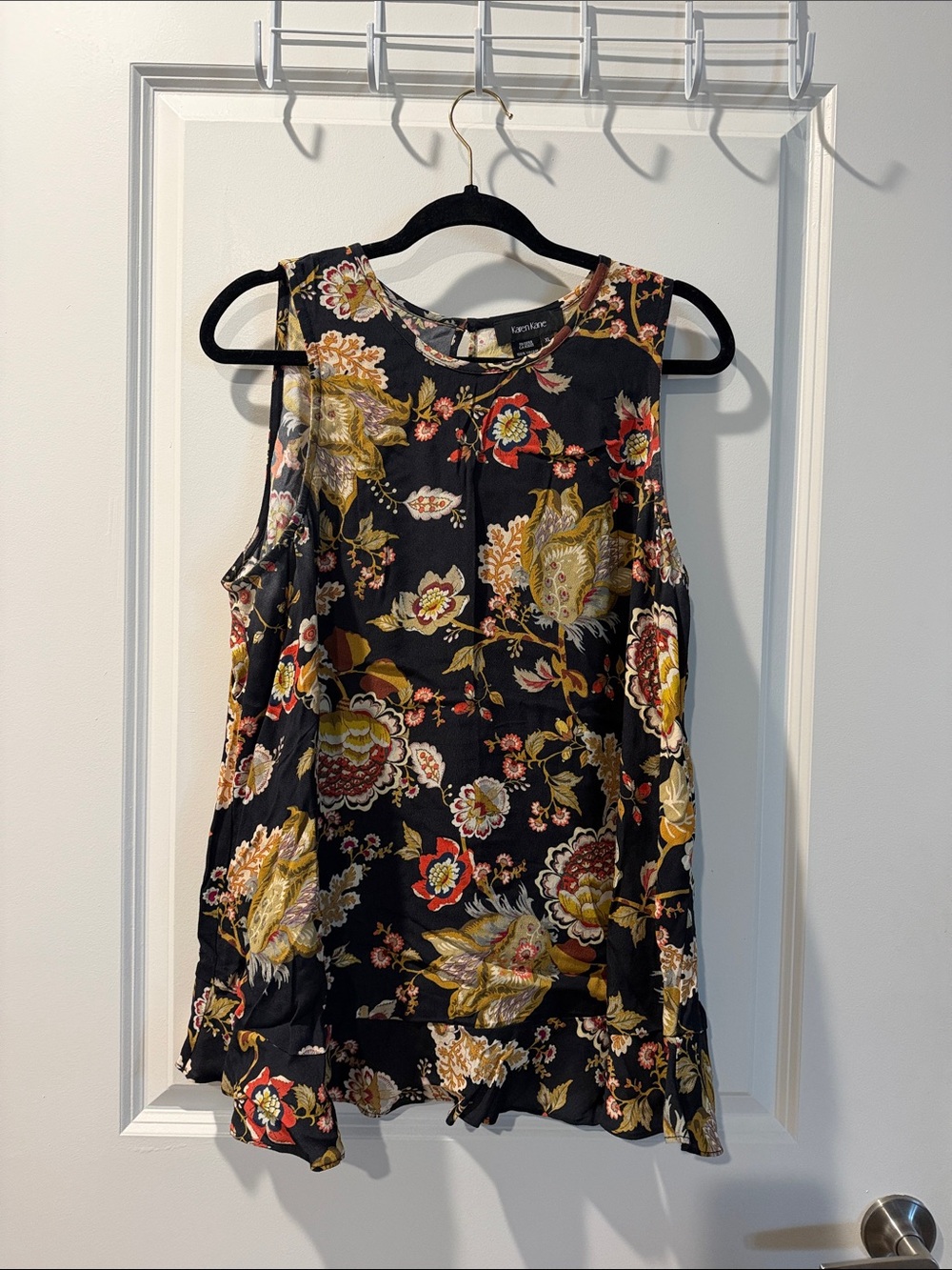 Karen Kane Black Floral Sleeveless Camisole with Yellow & Red Accents